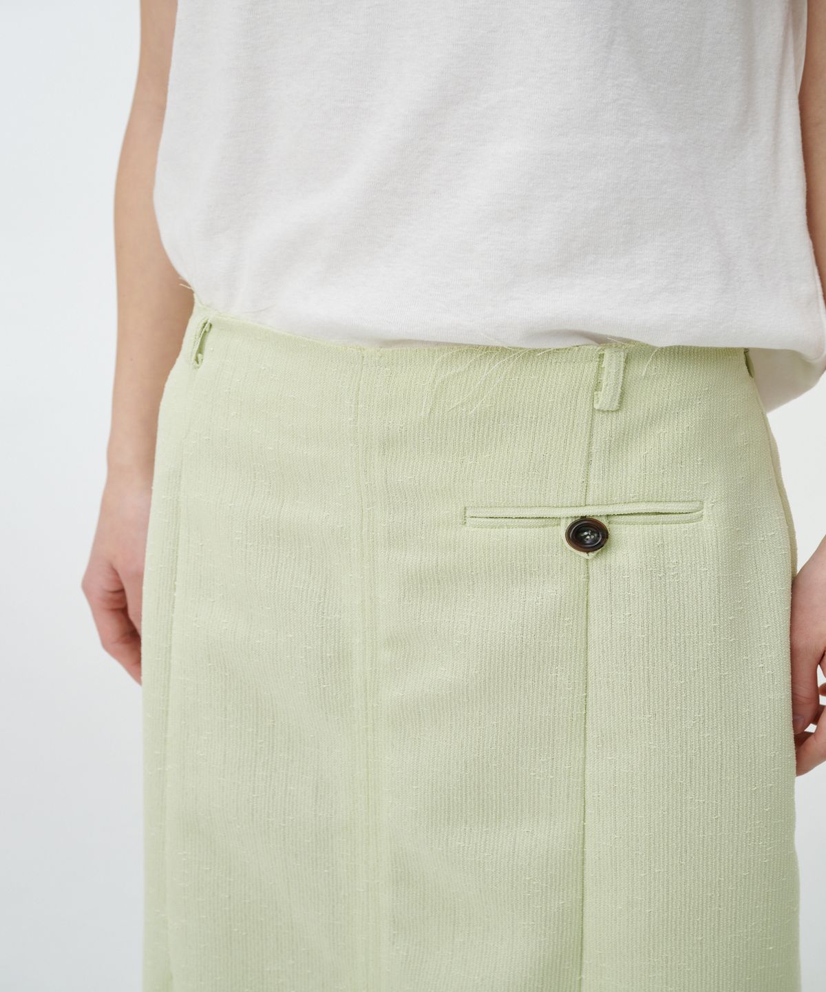 까롯(CARROTTE) Summer Tweed Raw-Edge Skirt, Lime