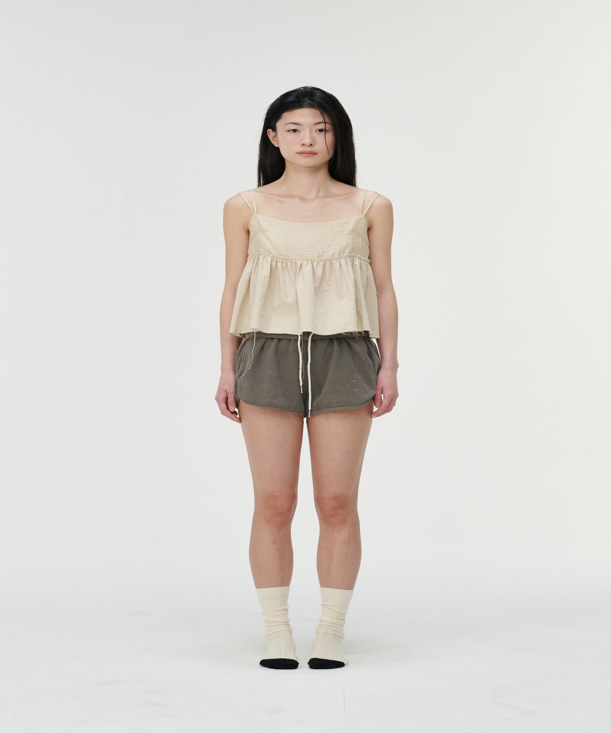 까롯(CARROTTE) Apel Frill Tencel Blouse, Beige