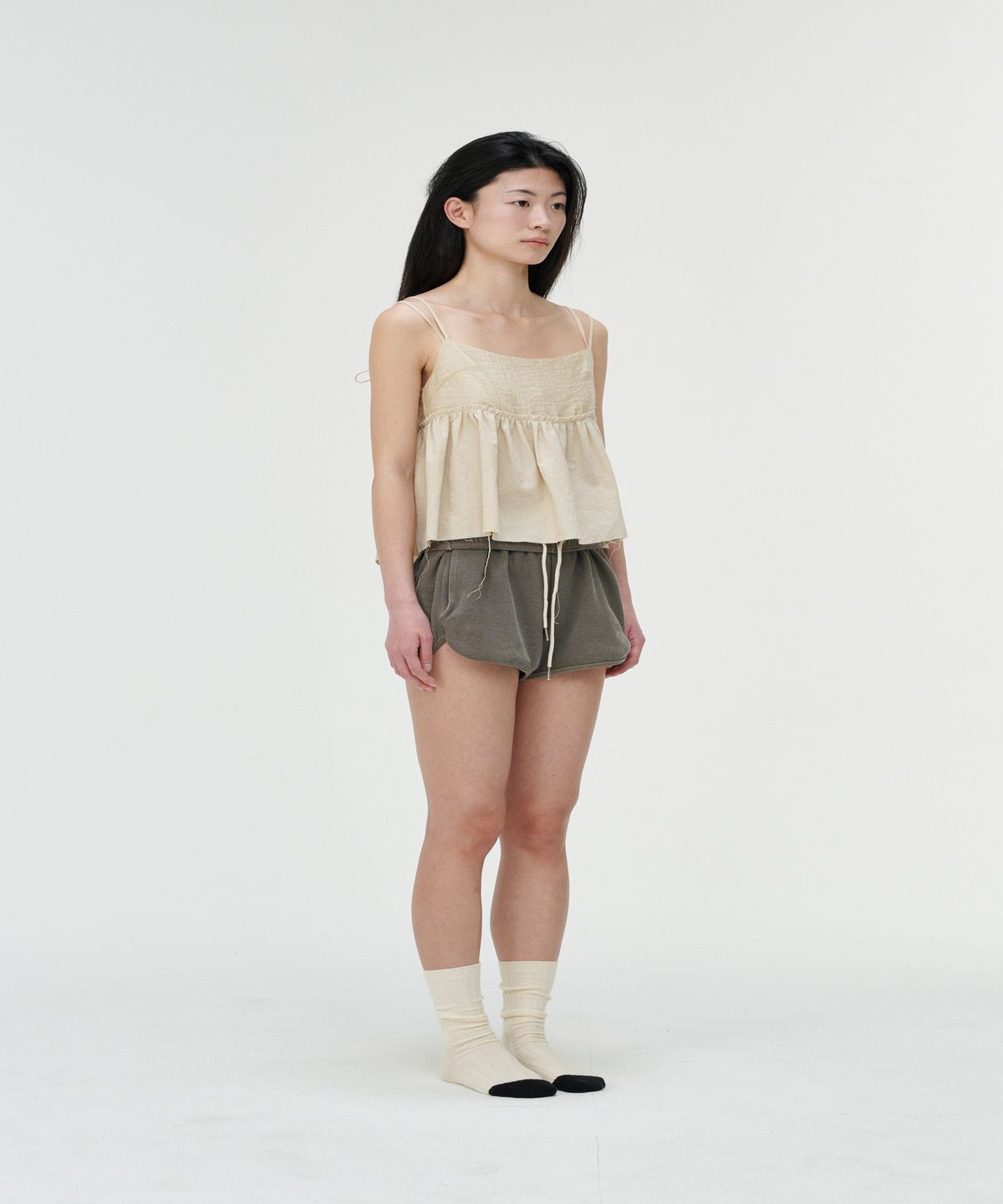 까롯(CARROTTE) Apel Frill Tencel Blouse, Beige