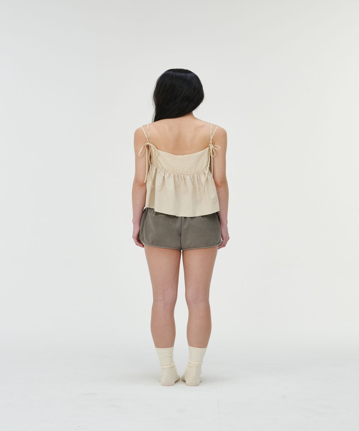 까롯(CARROTTE) Apel Frill Tencel Blouse, Beige