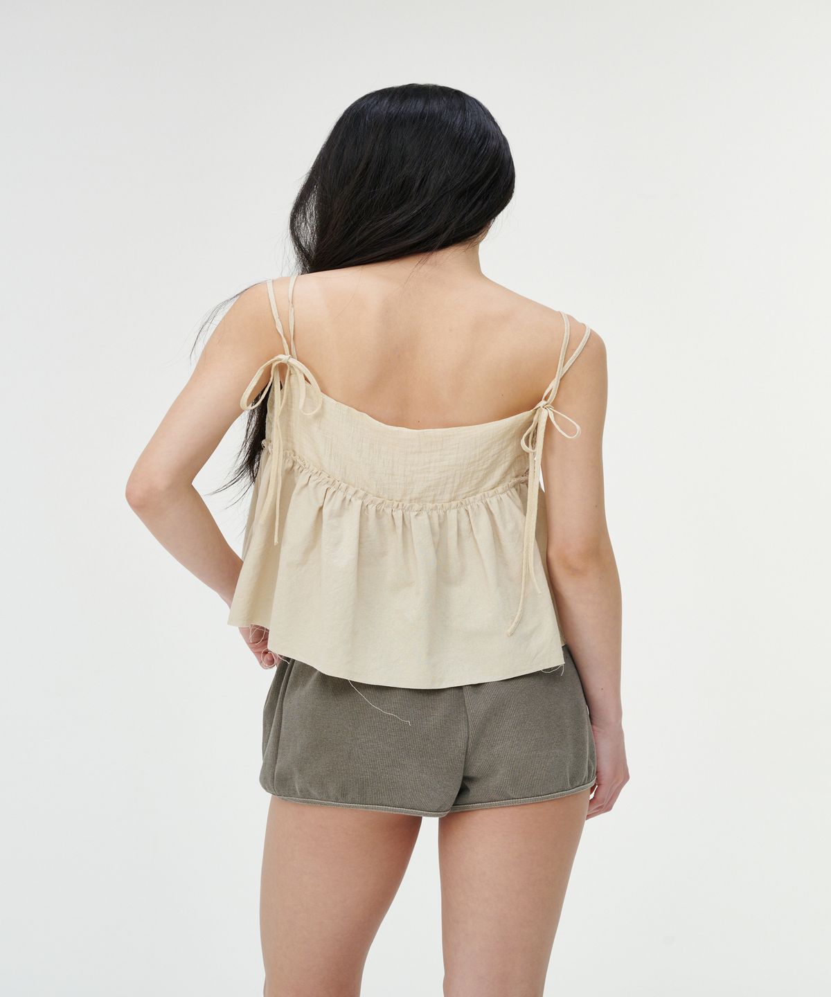 까롯(CARROTTE) Apel Frill Tencel Blouse, Beige