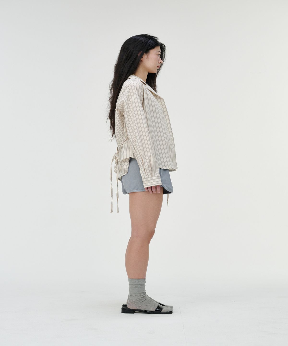 까롯(CARROTTE) Peanut Muted Stripe Blouse, Ivory Stripe