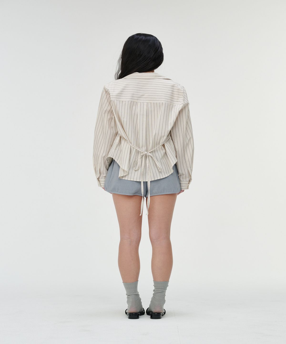 까롯(CARROTTE) Peanut Muted Stripe Blouse, Ivory Stripe