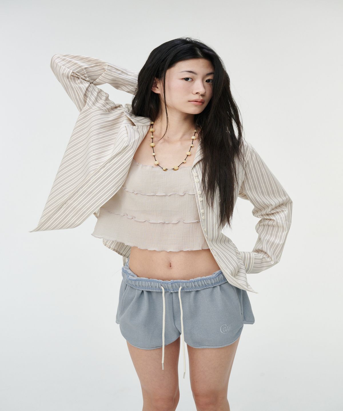 까롯(CARROTTE) Peanut Muted Stripe Blouse, Ivory Stripe