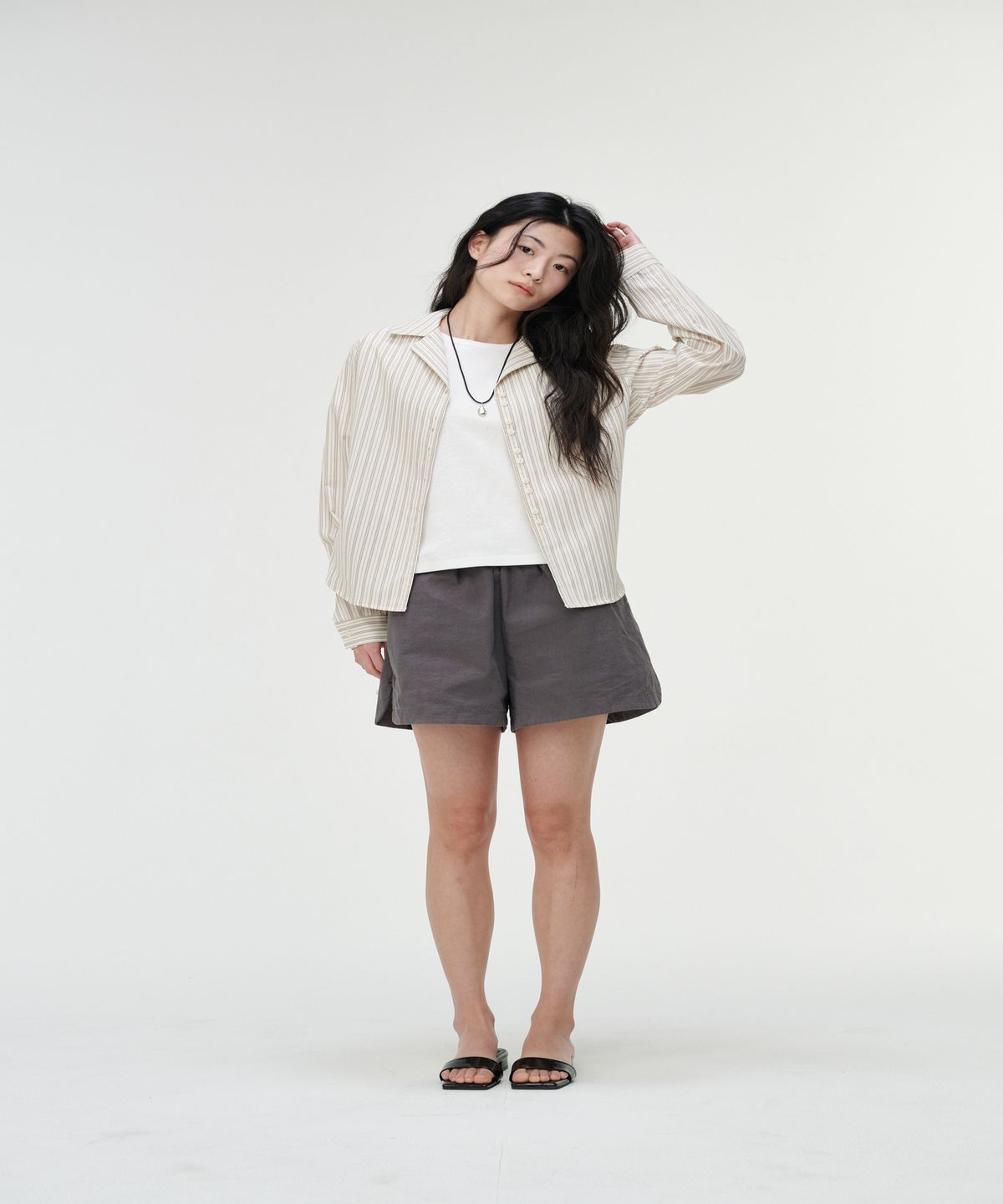 까롯(CARROTTE) Peanut Muted Stripe Blouse, Ivory Stripe