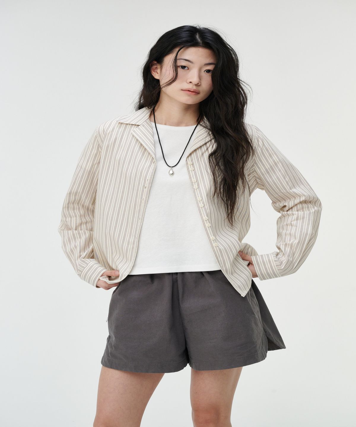 까롯(CARROTTE) Peanut Muted Stripe Blouse, Ivory Stripe