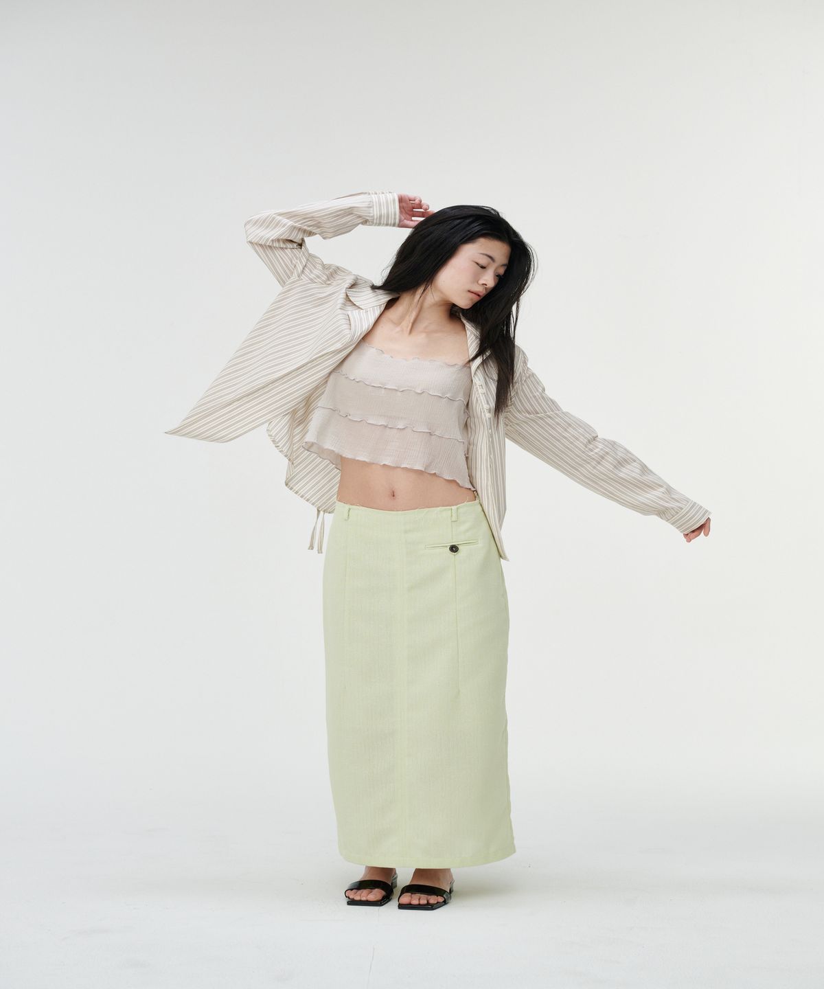 까롯(CARROTTE) Peanut Muted Stripe Blouse, Ivory Stripe