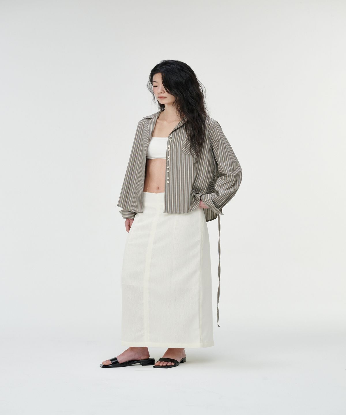 까롯(CARROTTE) Peanut Muted Stripe Blouse, Chestnut Stripe