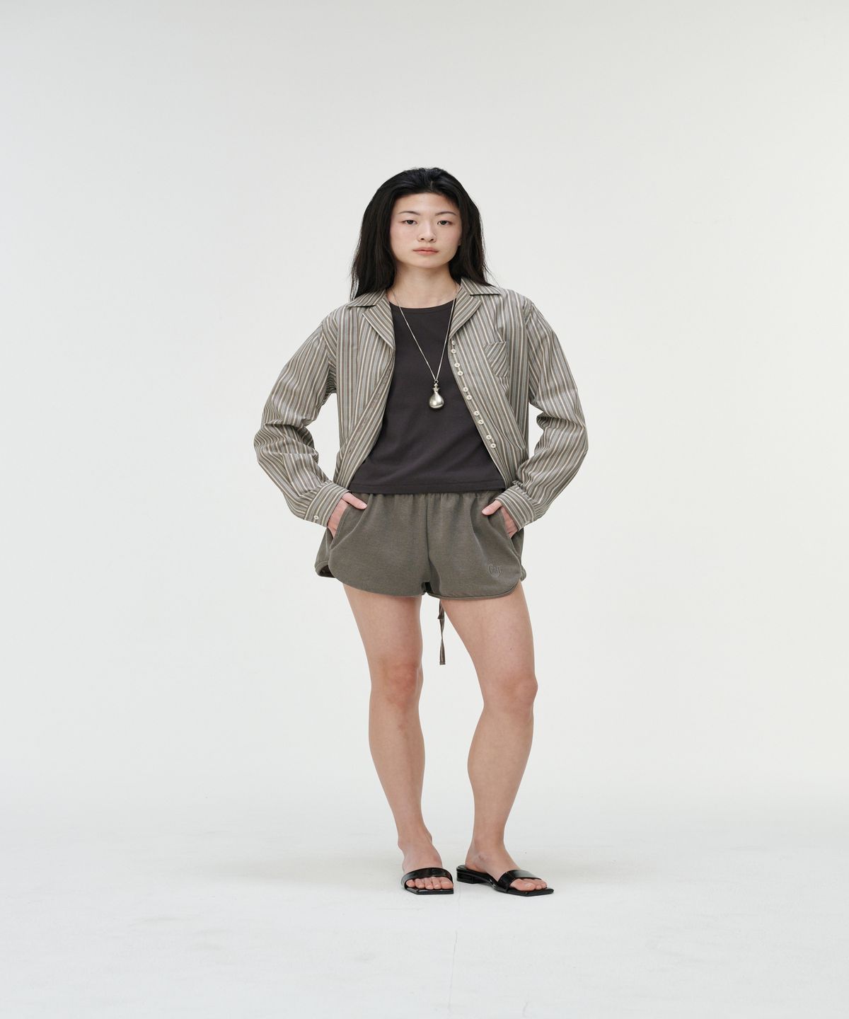 까롯(CARROTTE) Peanut Muted Stripe Blouse, Chestnut Stripe
