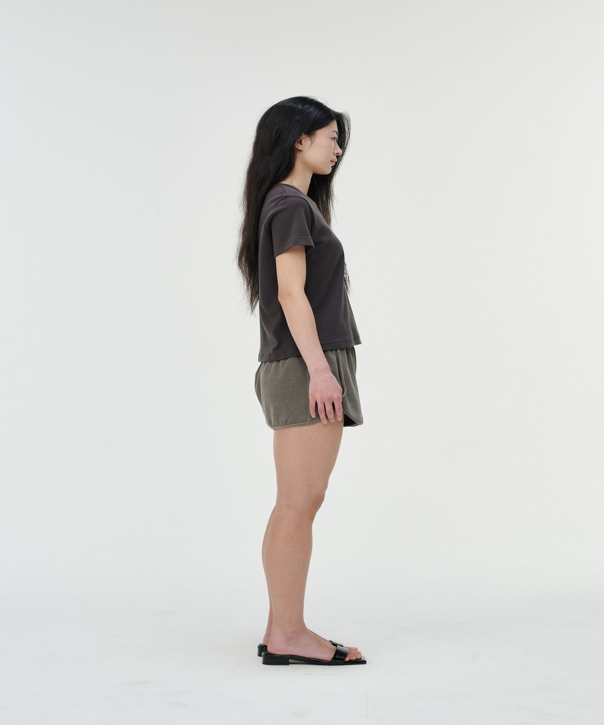 까롯(CARROTTE) Pigment Ribbed Logo Shorts, Dusty Charcoal