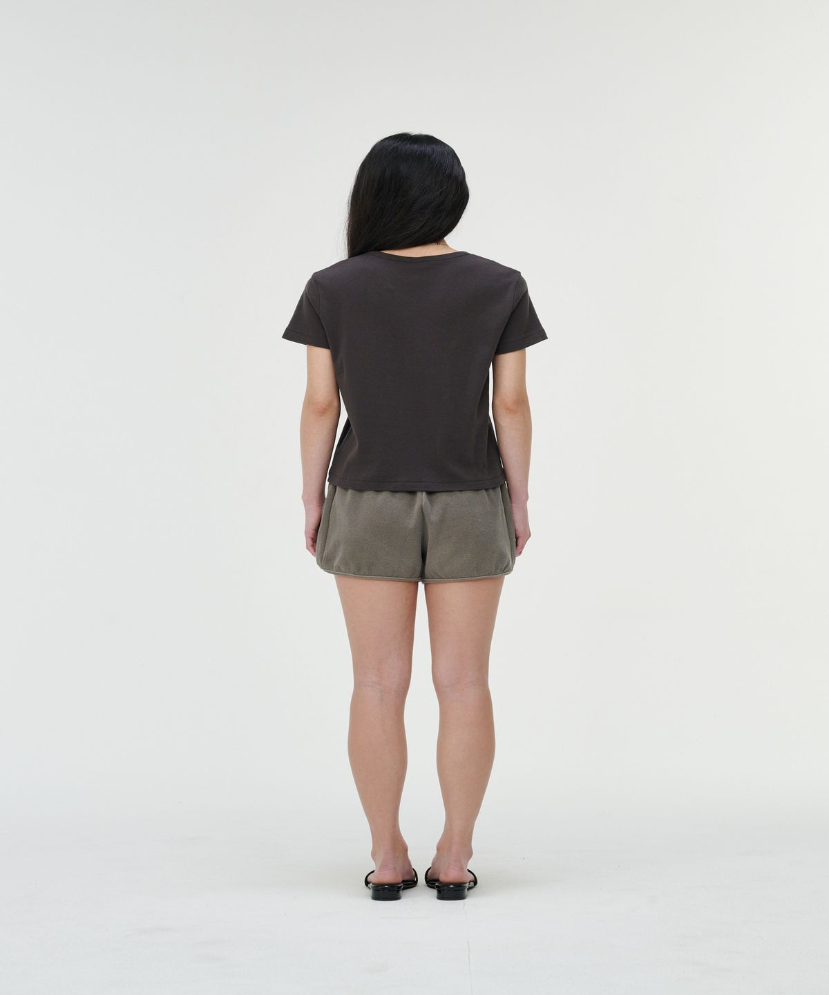 까롯(CARROTTE) Pigment Ribbed Logo Shorts, Dusty Charcoal