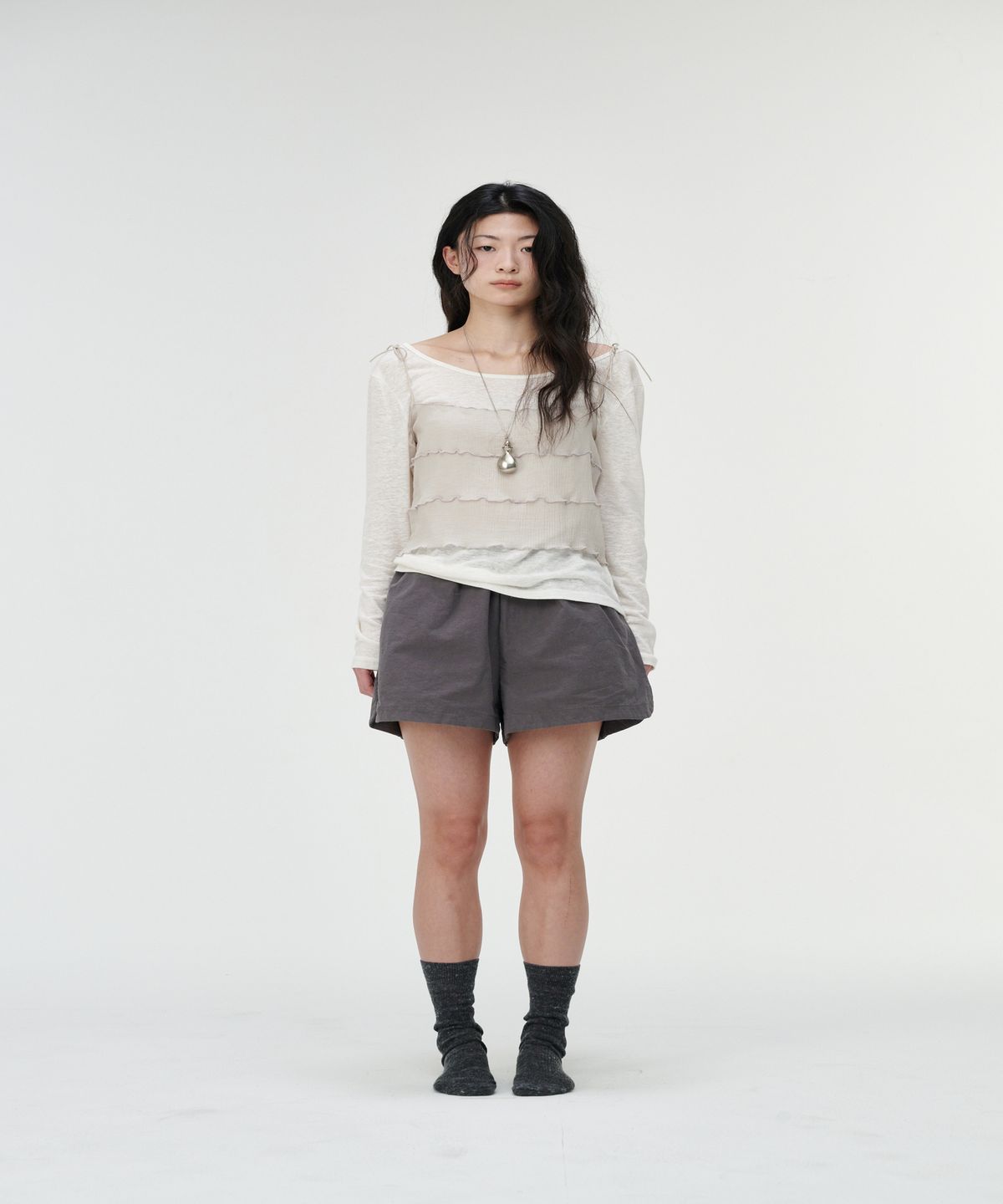 까롯(CARROTTE) Celeb Yoru Tiered Blouse, Beige