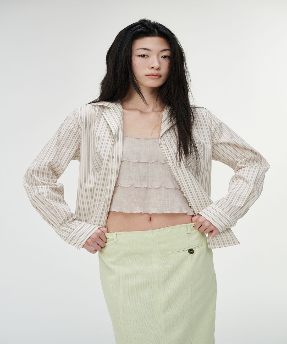 까롯(CARROTTE) Celeb Yoru Tiered Blouse, Beige