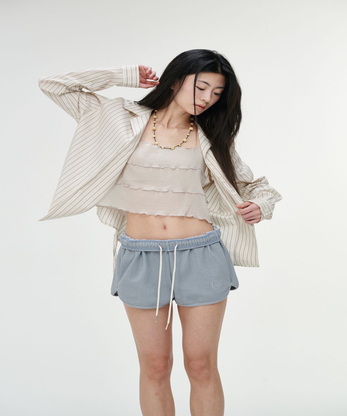 까롯(CARROTTE) Celeb Yoru Tiered Blouse, Beige