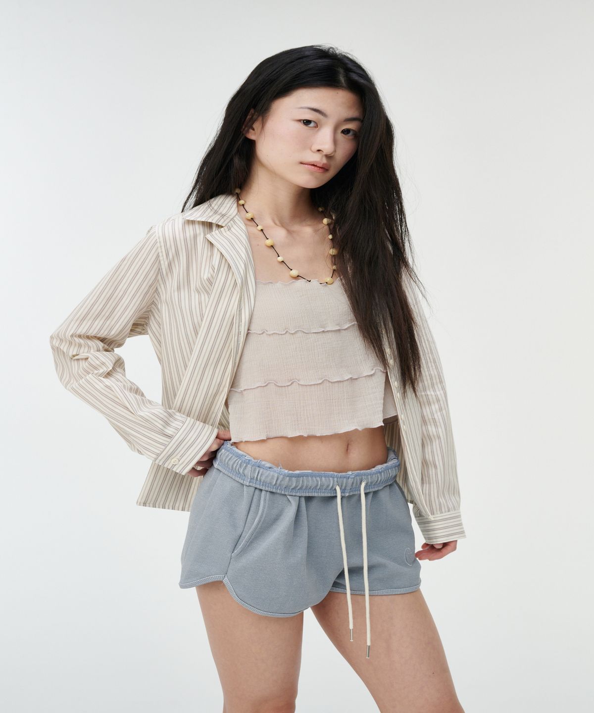 까롯(CARROTTE) Celeb Yoru Tiered Blouse, Beige