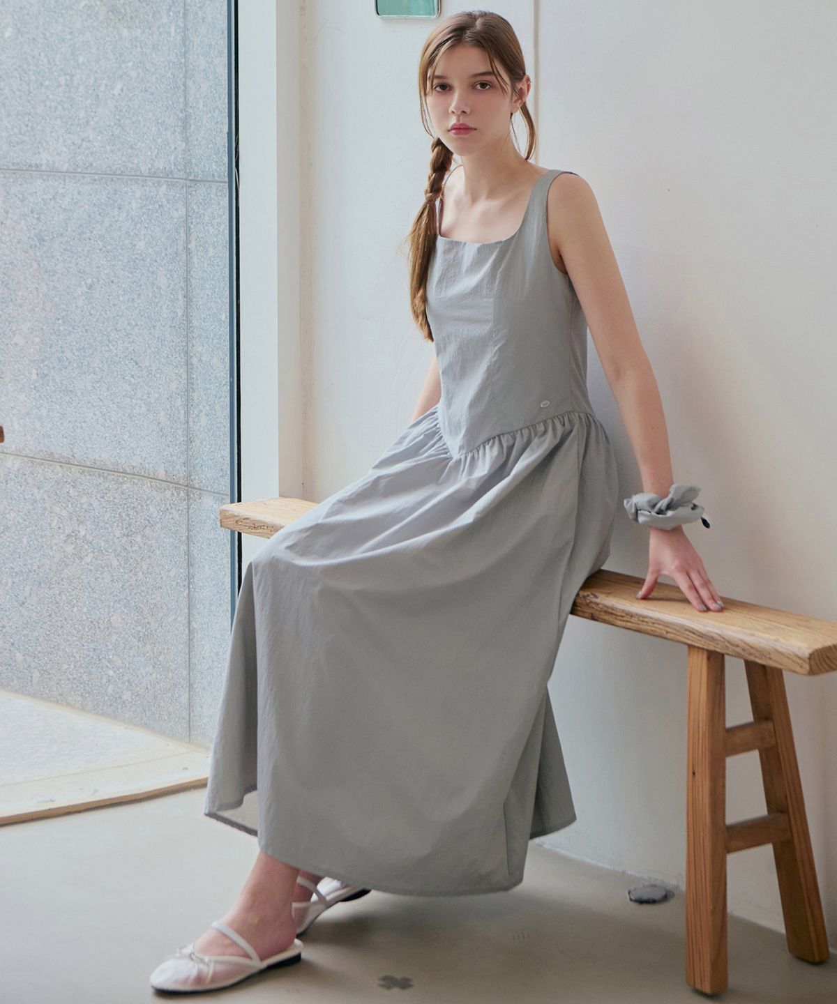 슬로우롤리(SLOWLOLLI) [스크런치 set] Belle sleeveless dress_2 Colors