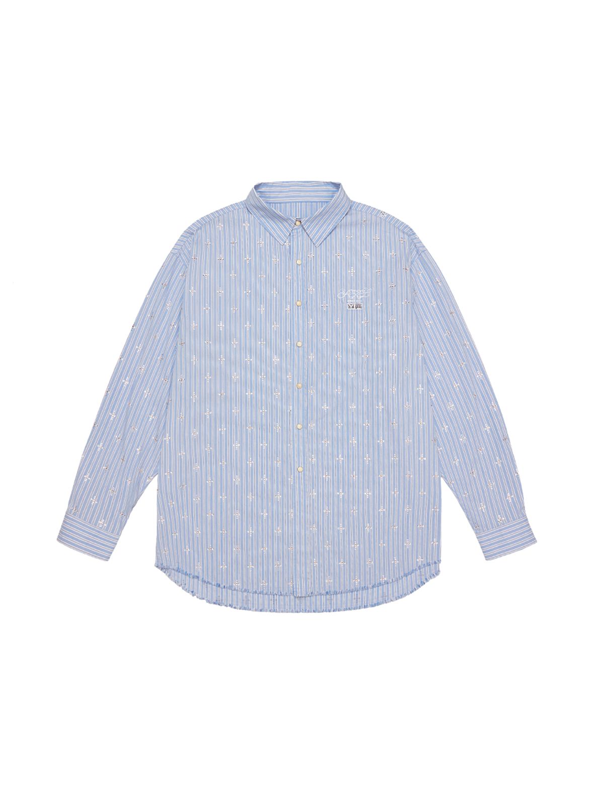 와이이이엘(YEEL) RHINESTONE STRIPED OVERSHIRT BLUE