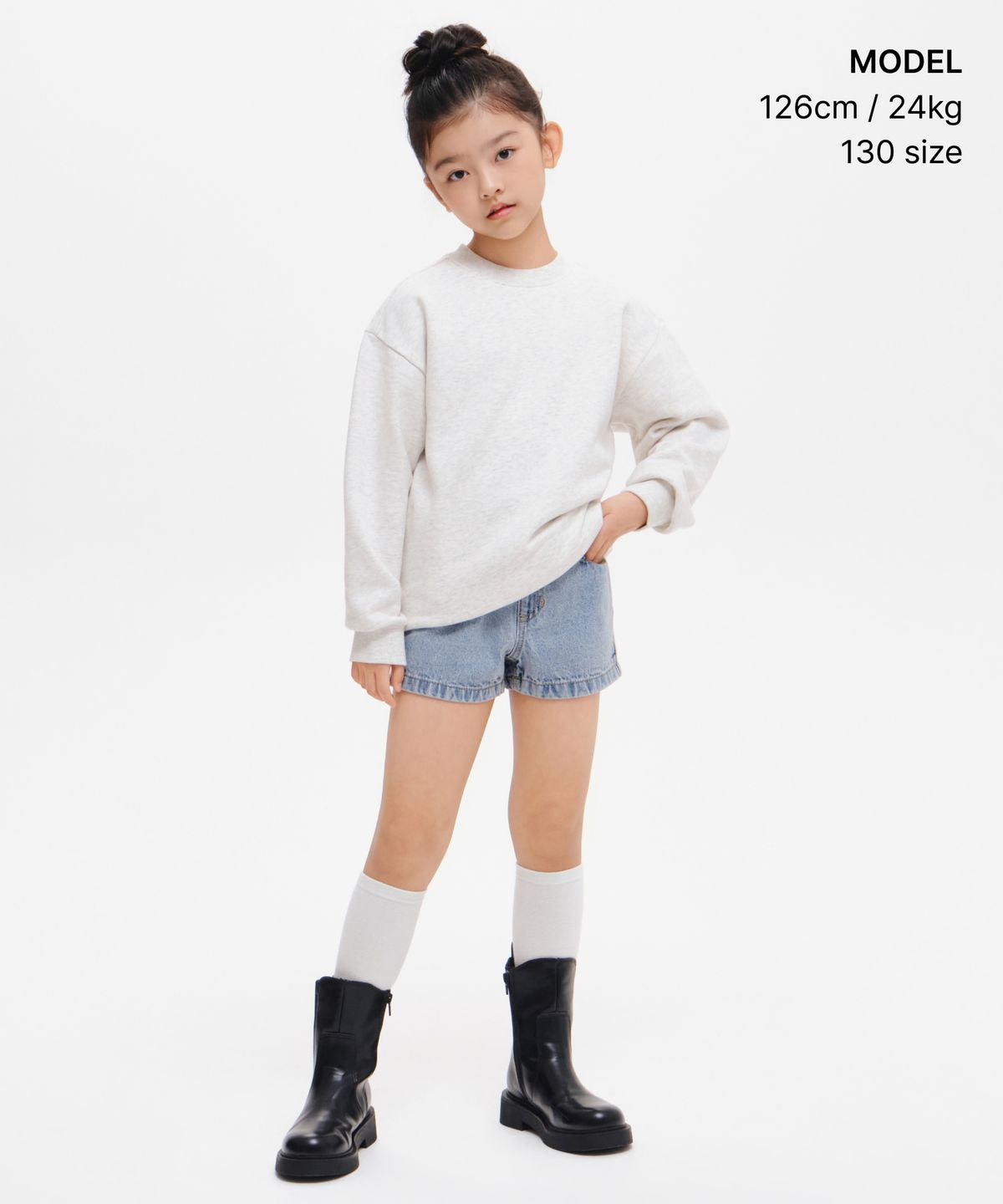 무신사 스탠다드 키즈(MUSINSA STANDARD KIDS) 걸즈 마이크로 데님 쇼츠 [라이트 인디고]