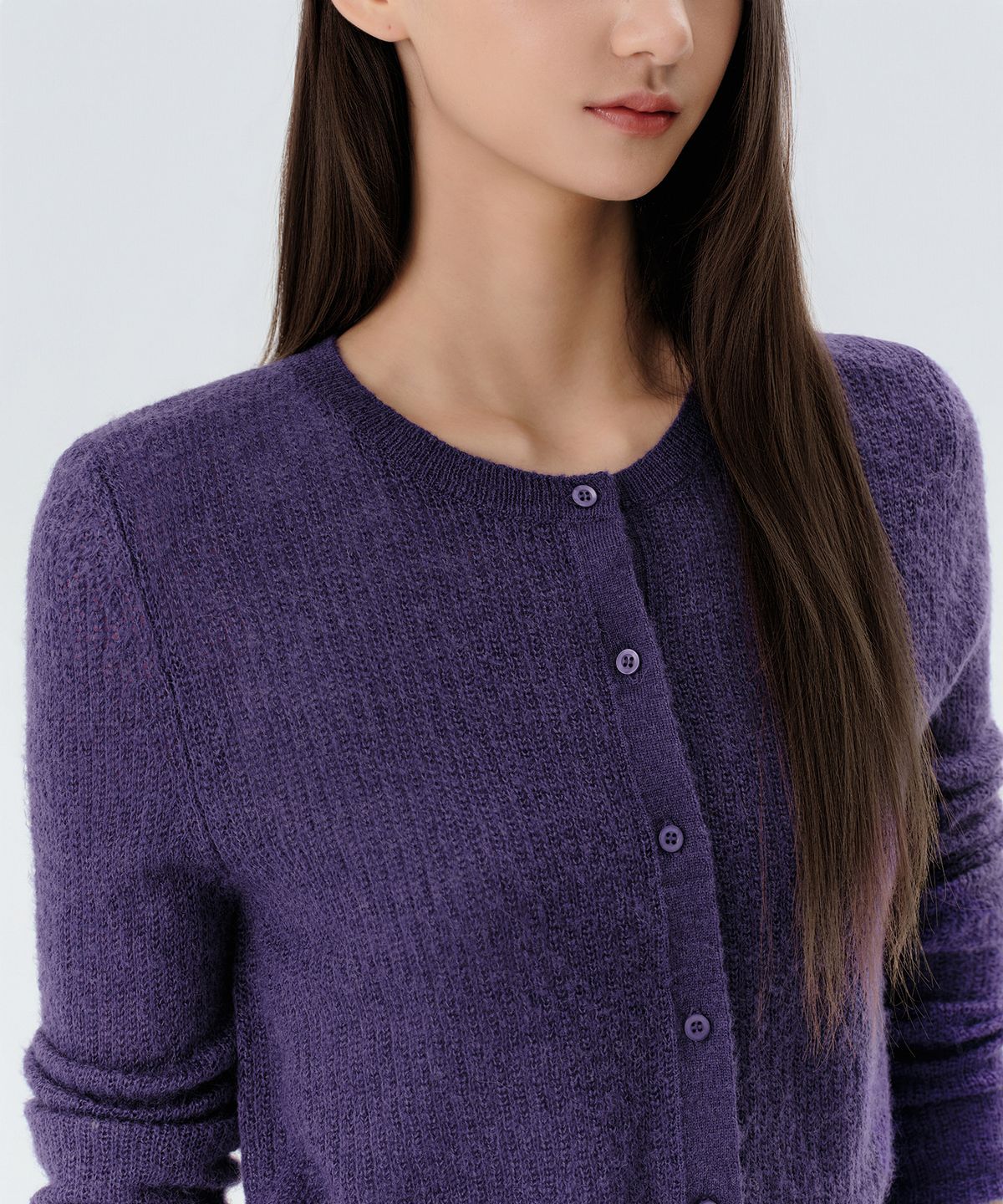 무신사 스탠다드 우먼(MUSINSA STANDARD WOMAN) 우먼즈 시어 텍스처드 라운드 넥 가디건 [퍼플]
