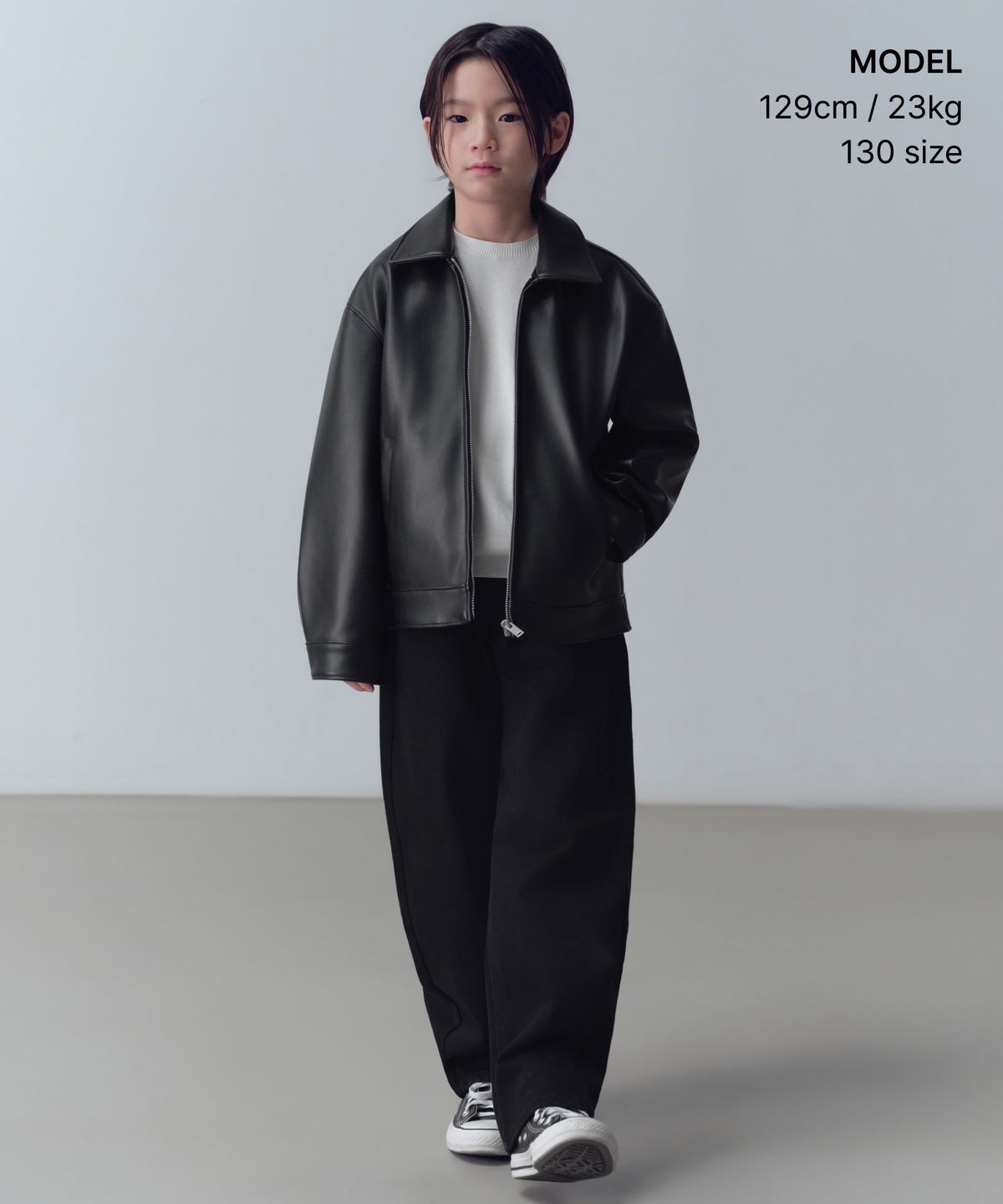 무신사 스탠다드 키즈(MUSINSA STANDARD KIDS) 커브드 데님 팬츠 [블랙]