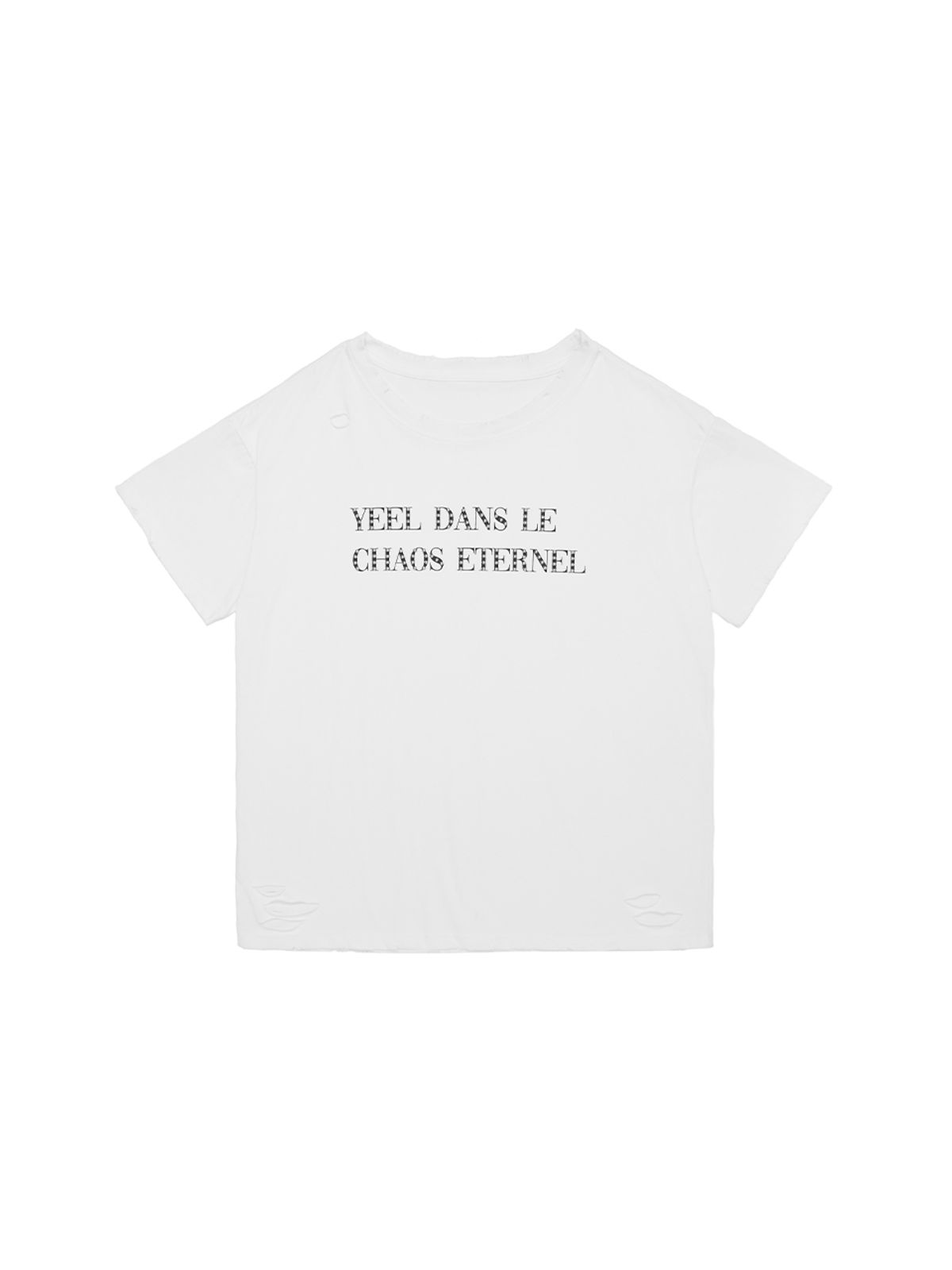 와이이이엘(YEEL) DISTRESSED STUD LOGO OVERSIZED T-SHIRT WHITE