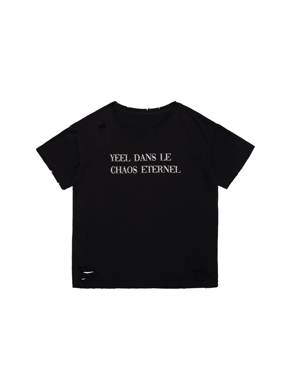 와이이이엘(YEEL) DISTRESSED STUD LOGO OVERSIZED T-SHIRT BLACK