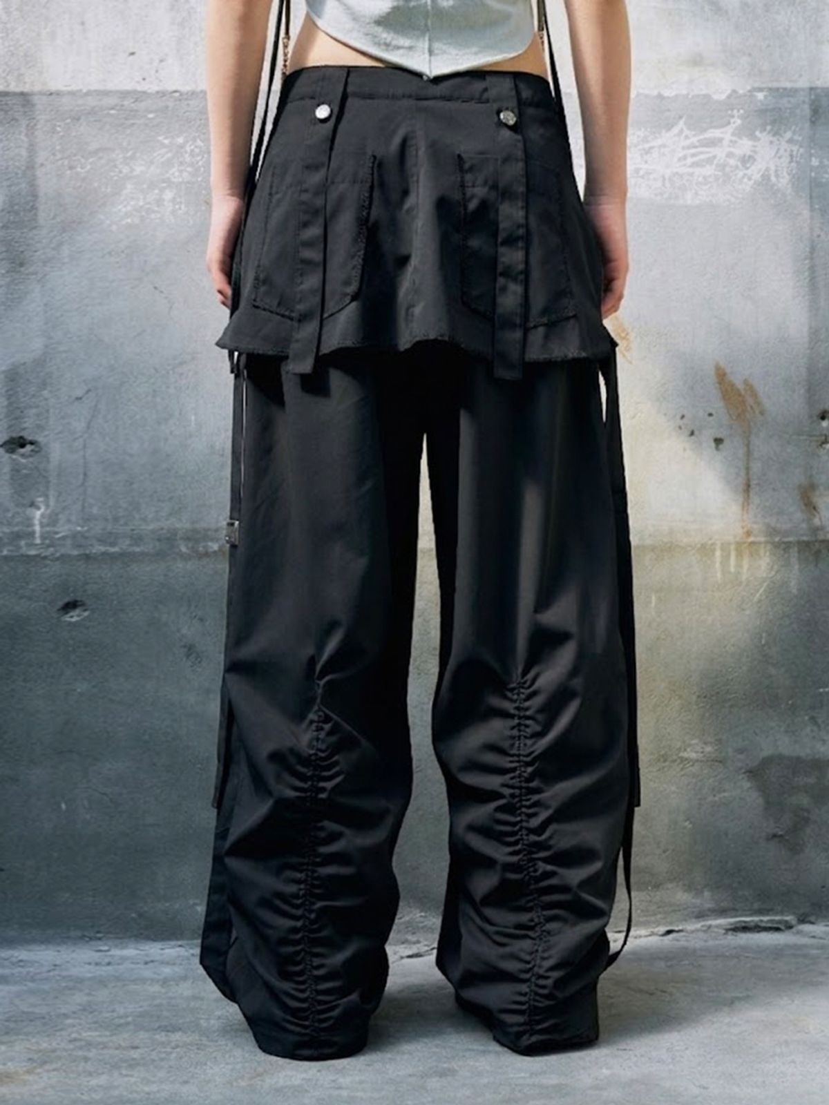 와이이이엘(YEEL) SKIRT LAYERED WIDE PANTS BLACK