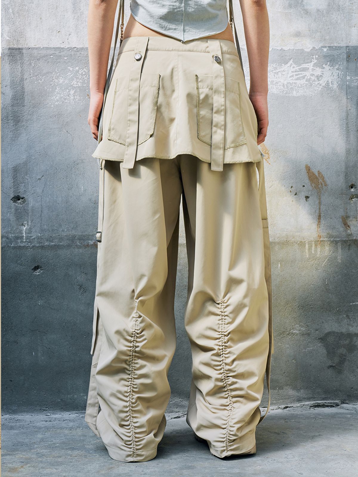 와이이이엘(YEEL) SKIRT LAYERED WIDE PANTS BEIGE