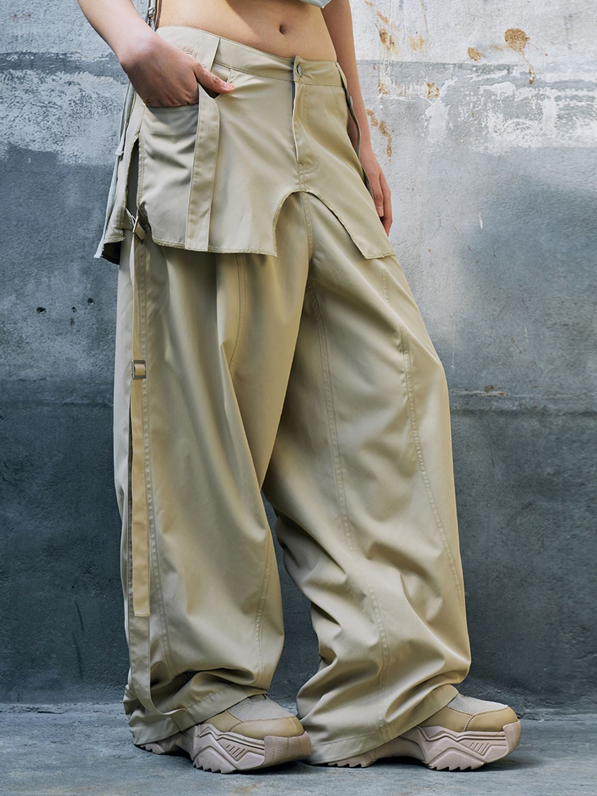 와이이이엘(YEEL) SKIRT LAYERED WIDE PANTS BEIGE