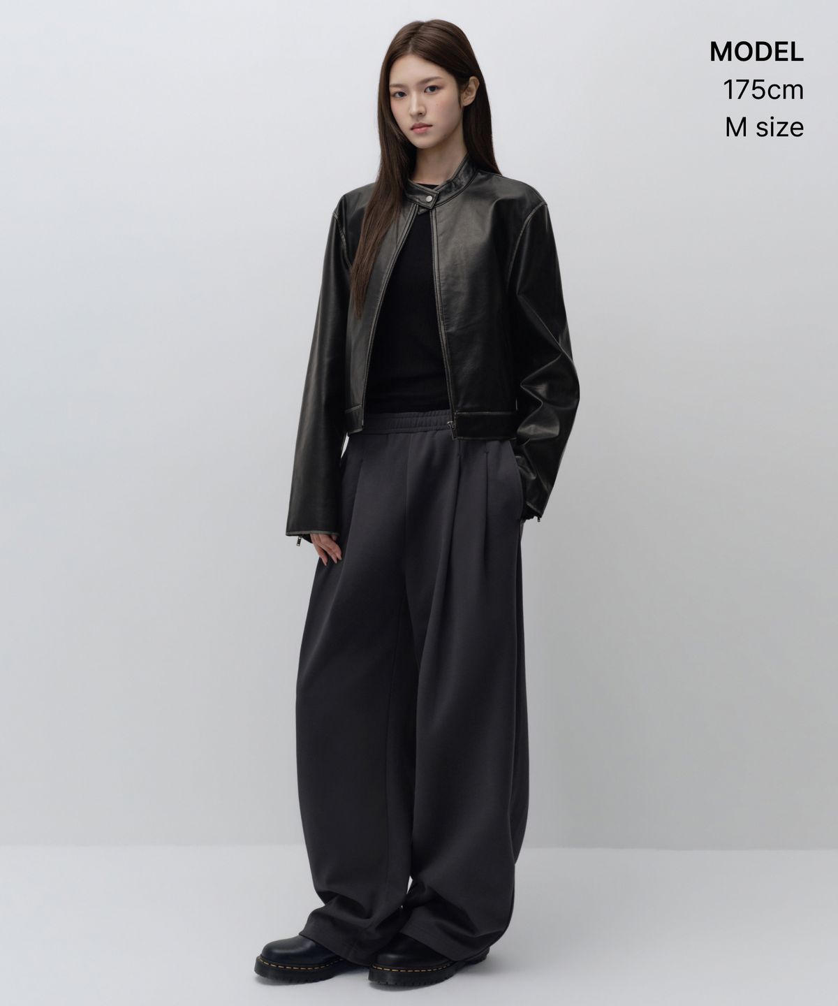 무신사 스탠다드 우먼(MUSINSA STANDARD WOMAN) 우먼즈 페이디드 신세틱 레더 레이서 재킷 [블랙]