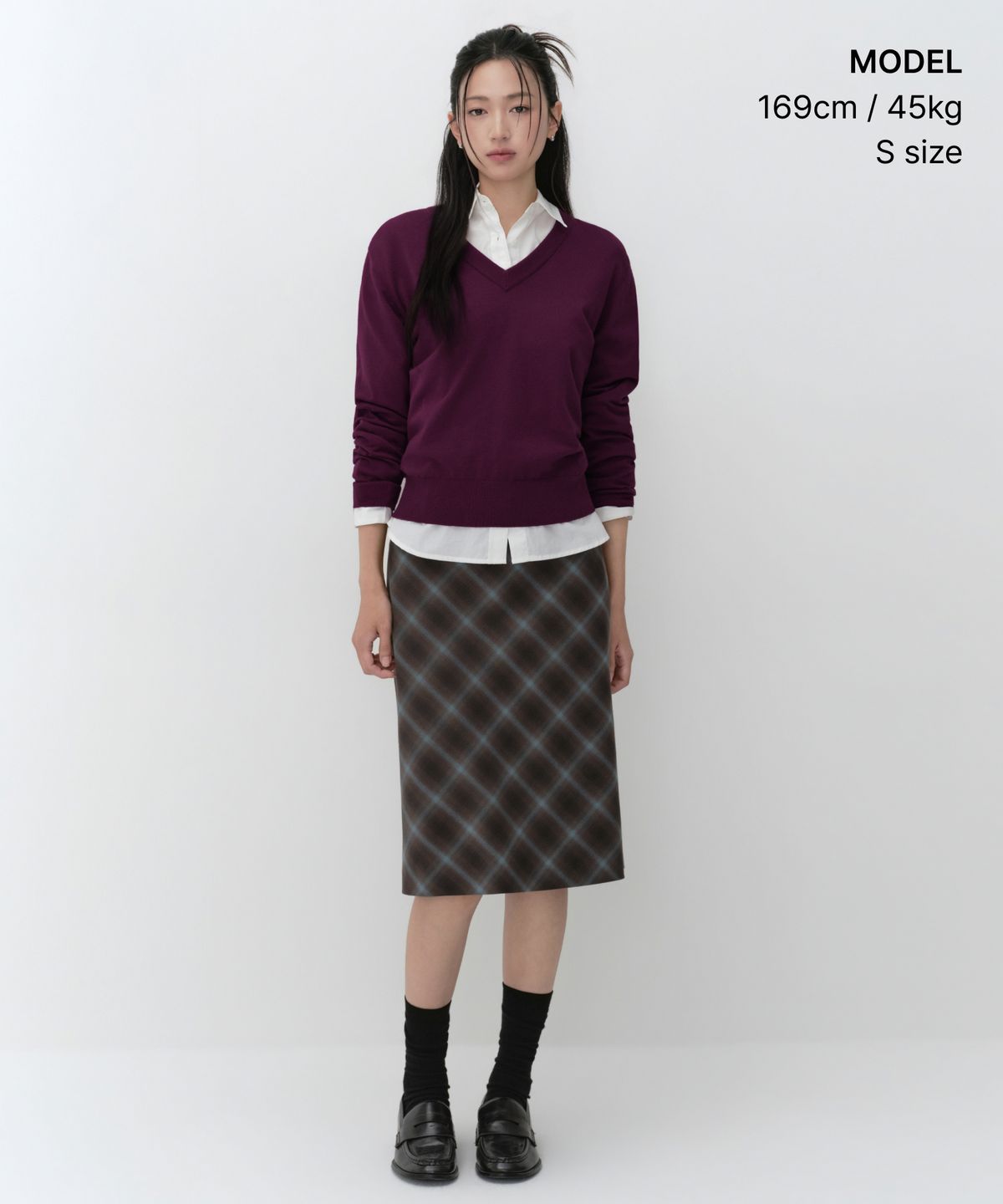 무신사 스탠다드 우먼(MUSINSA STANDARD WOMAN) 우먼즈 옴브레 체크 니 렝스 스커트 [다크 브라운]