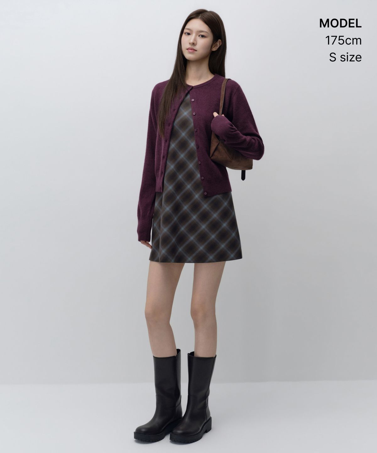 무신사 스탠다드 우먼(MUSINSA STANDARD WOMAN) 우먼즈 옴브레 체크 미니 드레스 [다크 브라운]