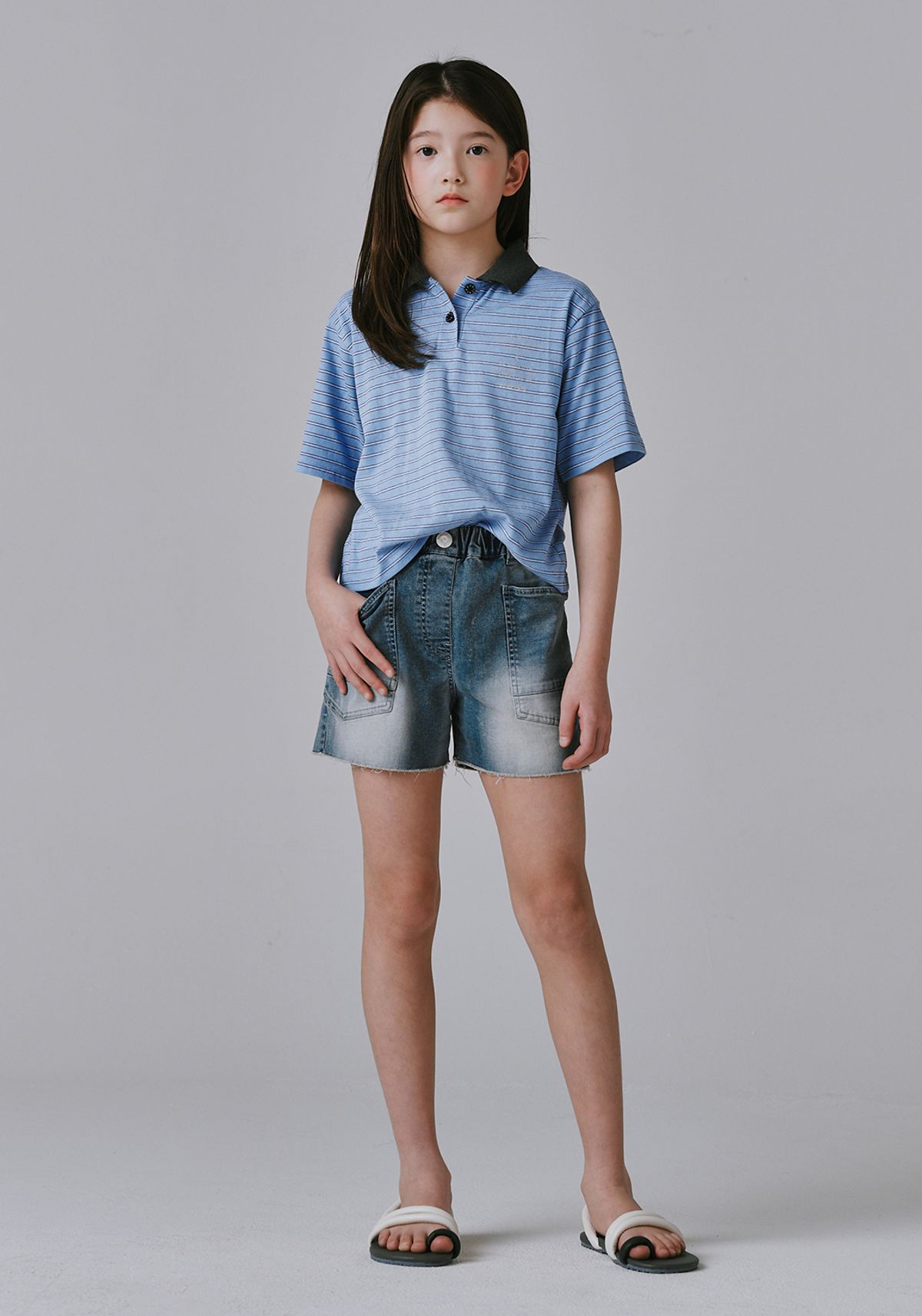 블루테일(BLUETAIL) AAC2TS01SB 스카이블루 스트라이프 카라 티셔츠