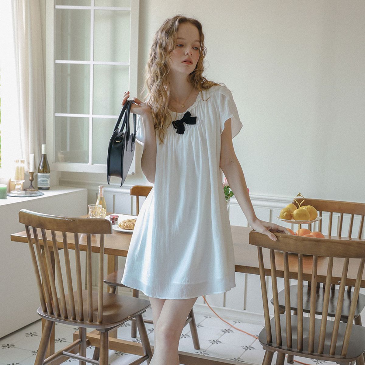 쎄무아듀(CEST MOIDEW) Cest_Black ribbon flare dress_WHITE