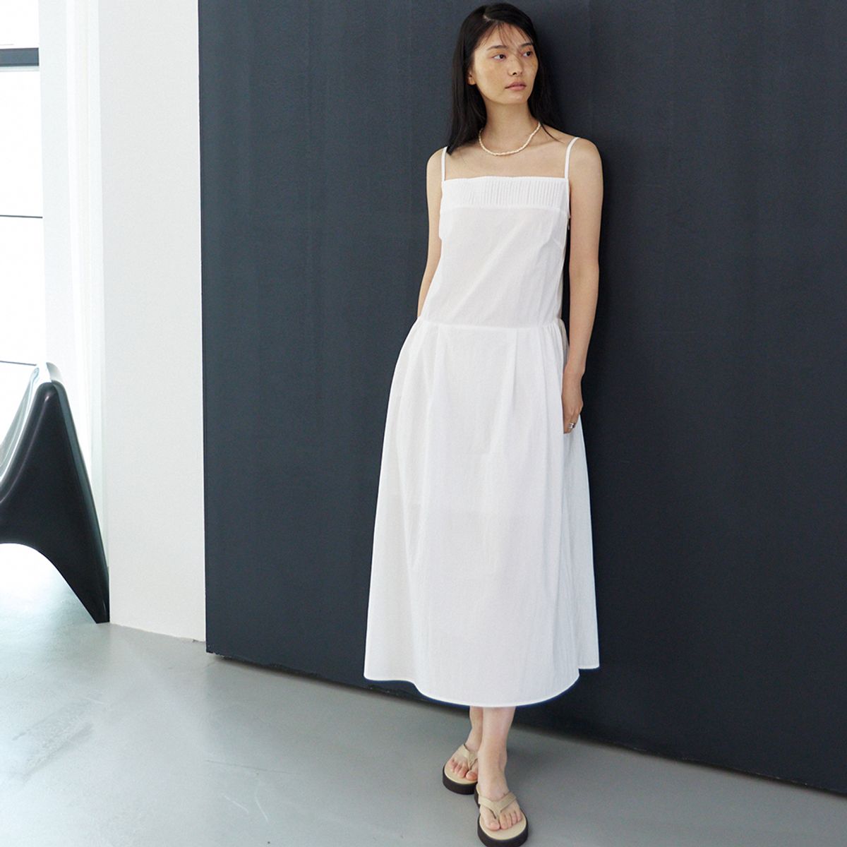 노우드(NOEUD) Pintuck Flare Dress (Ivory)