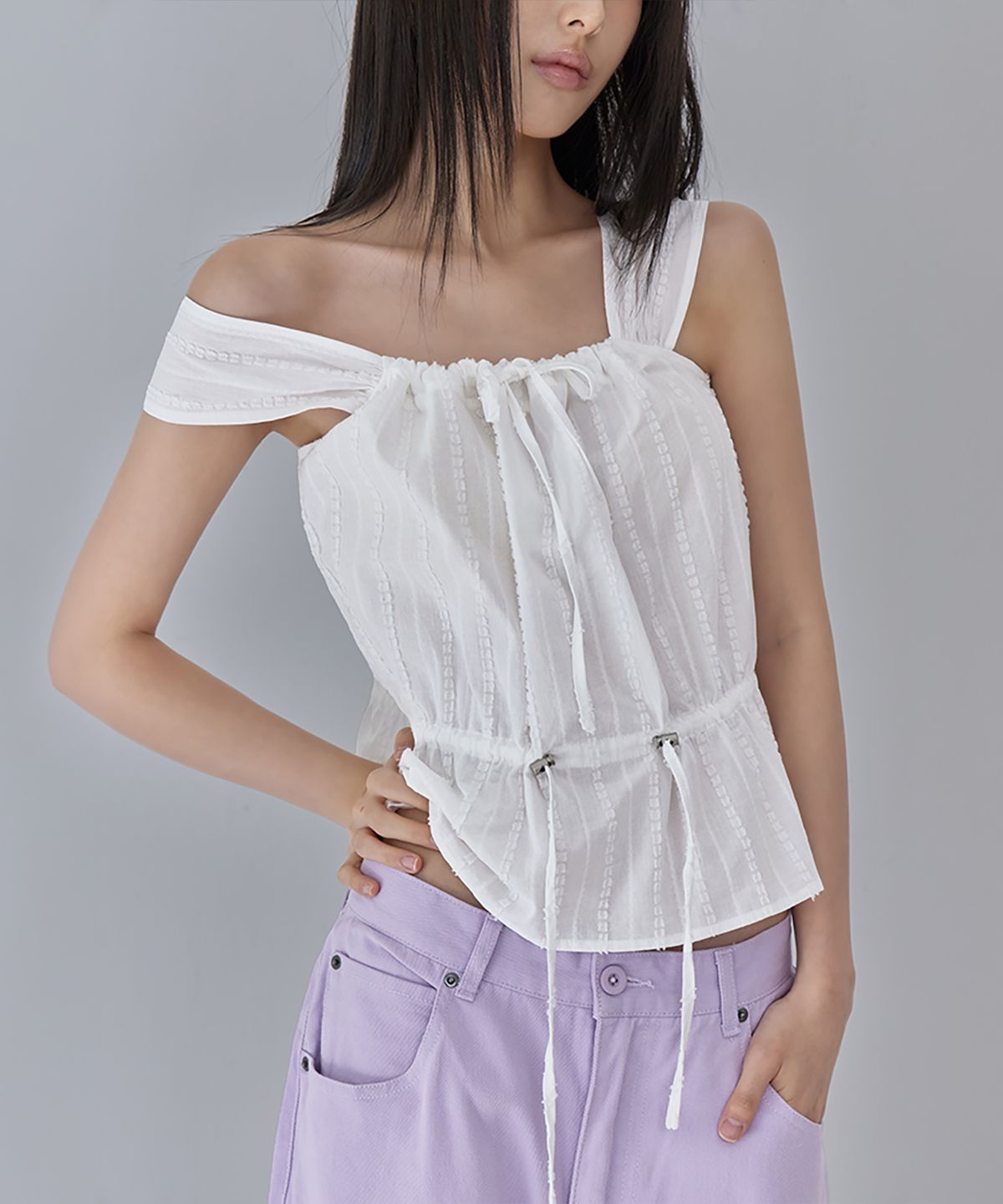 런던다다(LONDONDADA) Shirring Sleeveless Blouse, WHITE