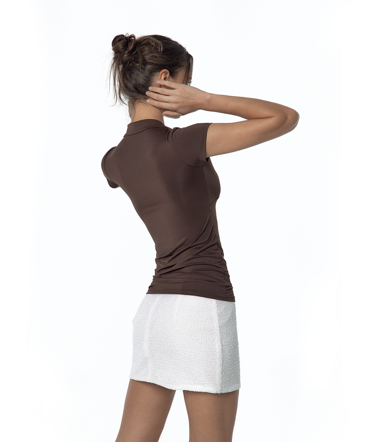 카시코(KASHIKO) Sleek Deep V Neck T-shirt Brown