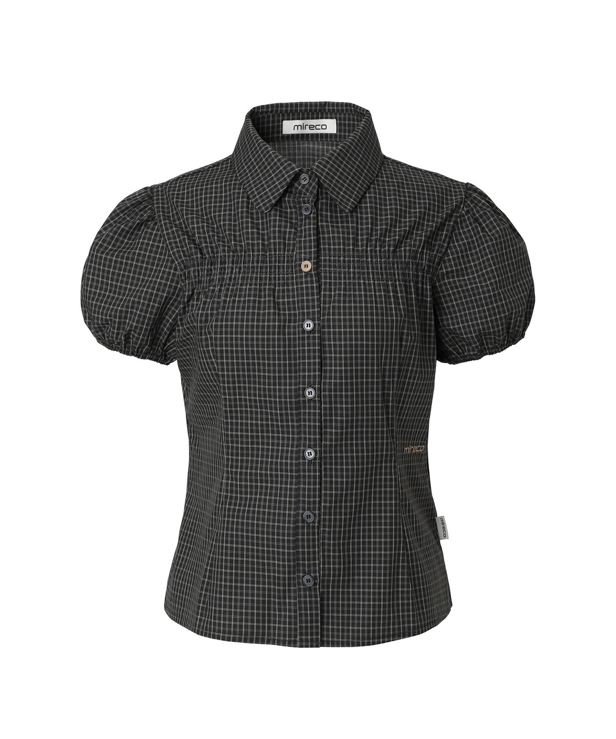 미레코(MIRECO) MINI CHECK SHIRRING SHIRT BLACK