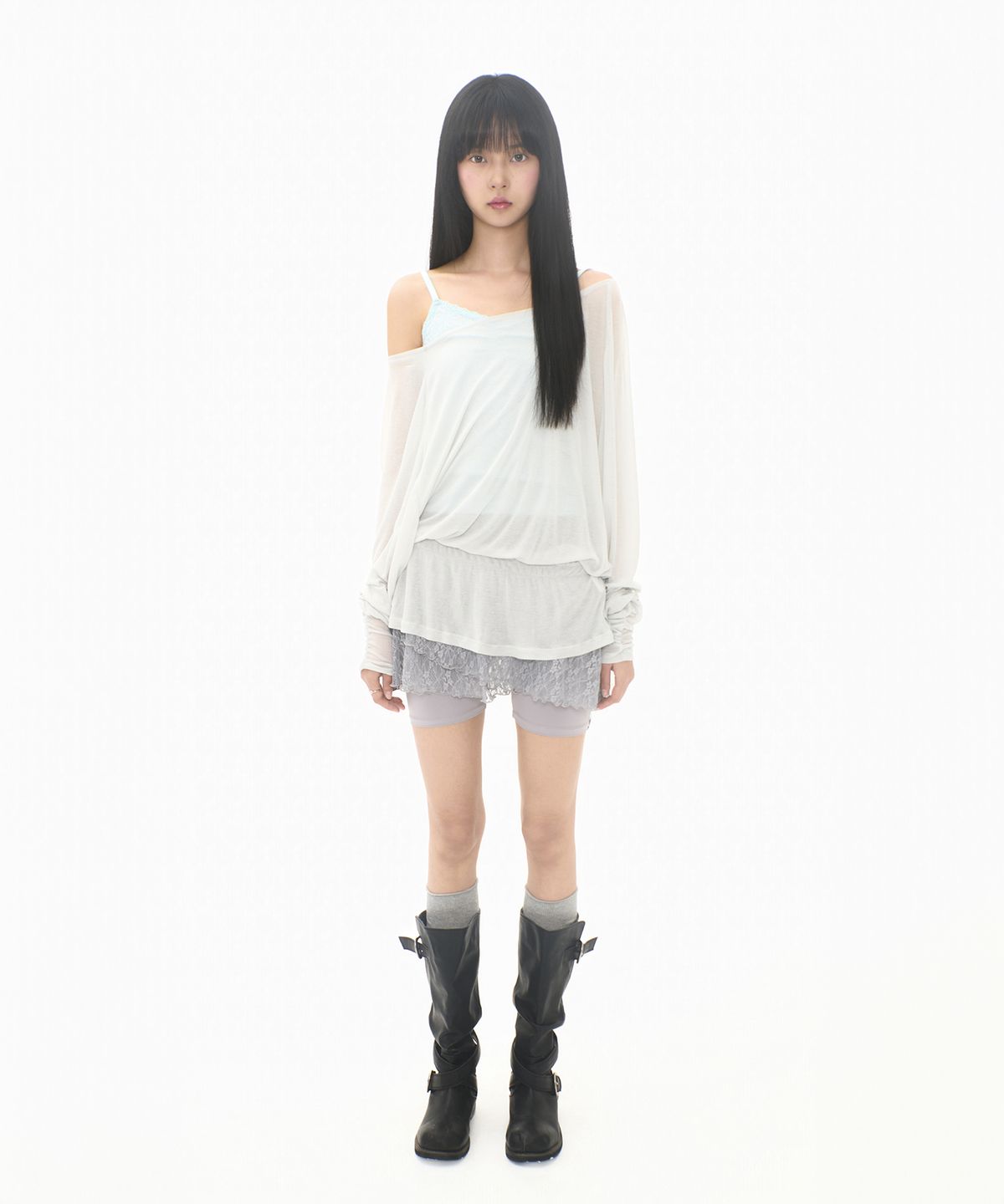 미레코(MIRECO) LACE LAYER WRAP SKORT STONE GREY