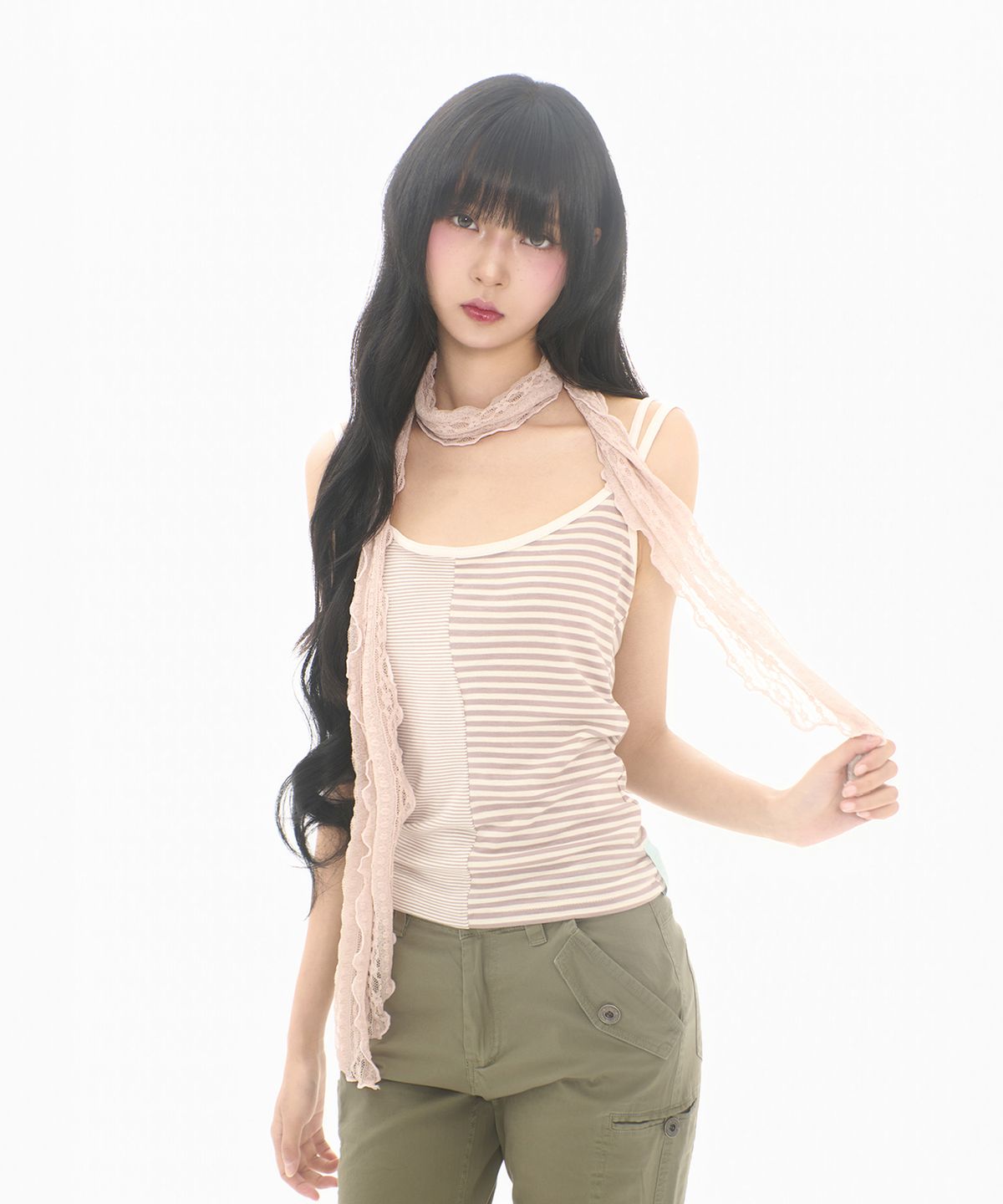 미레코(MIRECO) DOUBLE STRIPE CAMI CREAM