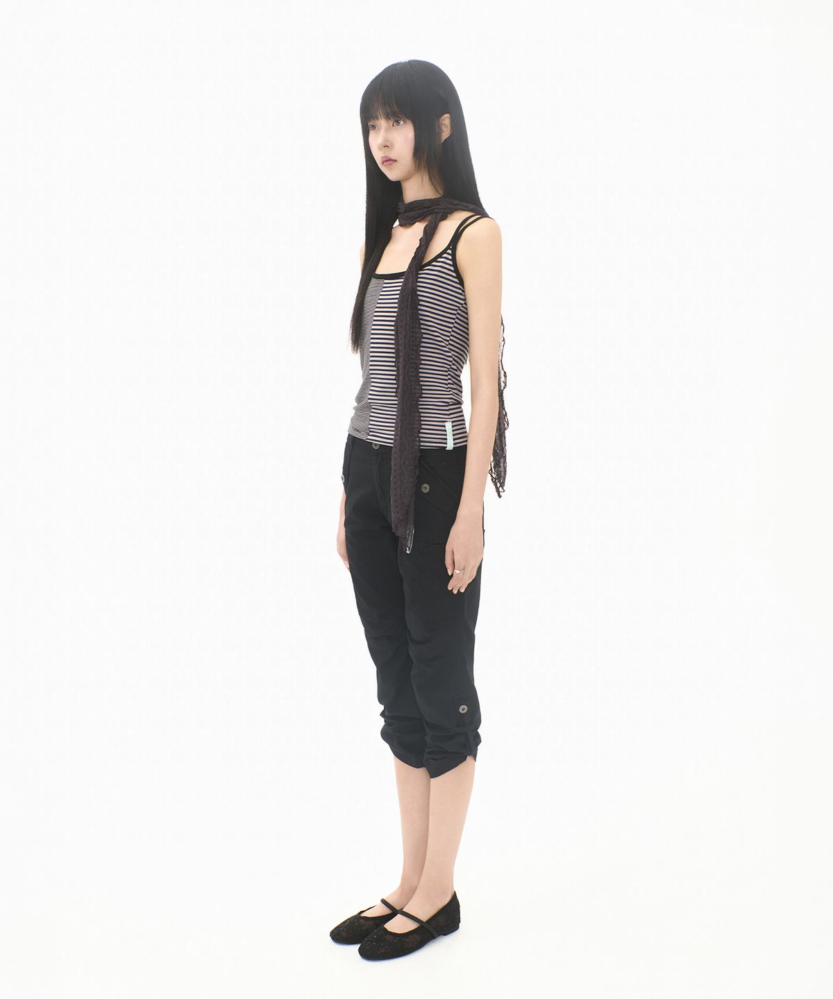 미레코(MIRECO) DOUBLE STRIPE CAMI BLACK