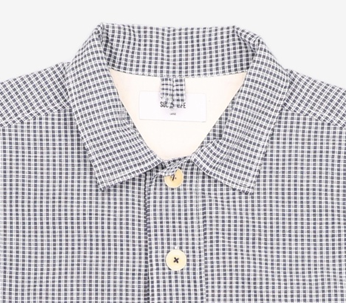 사운즈라이프(SOUNDSLIFE) [SM21 SOUNDSLIFE] Solid Half Shirt-Checked Navy L