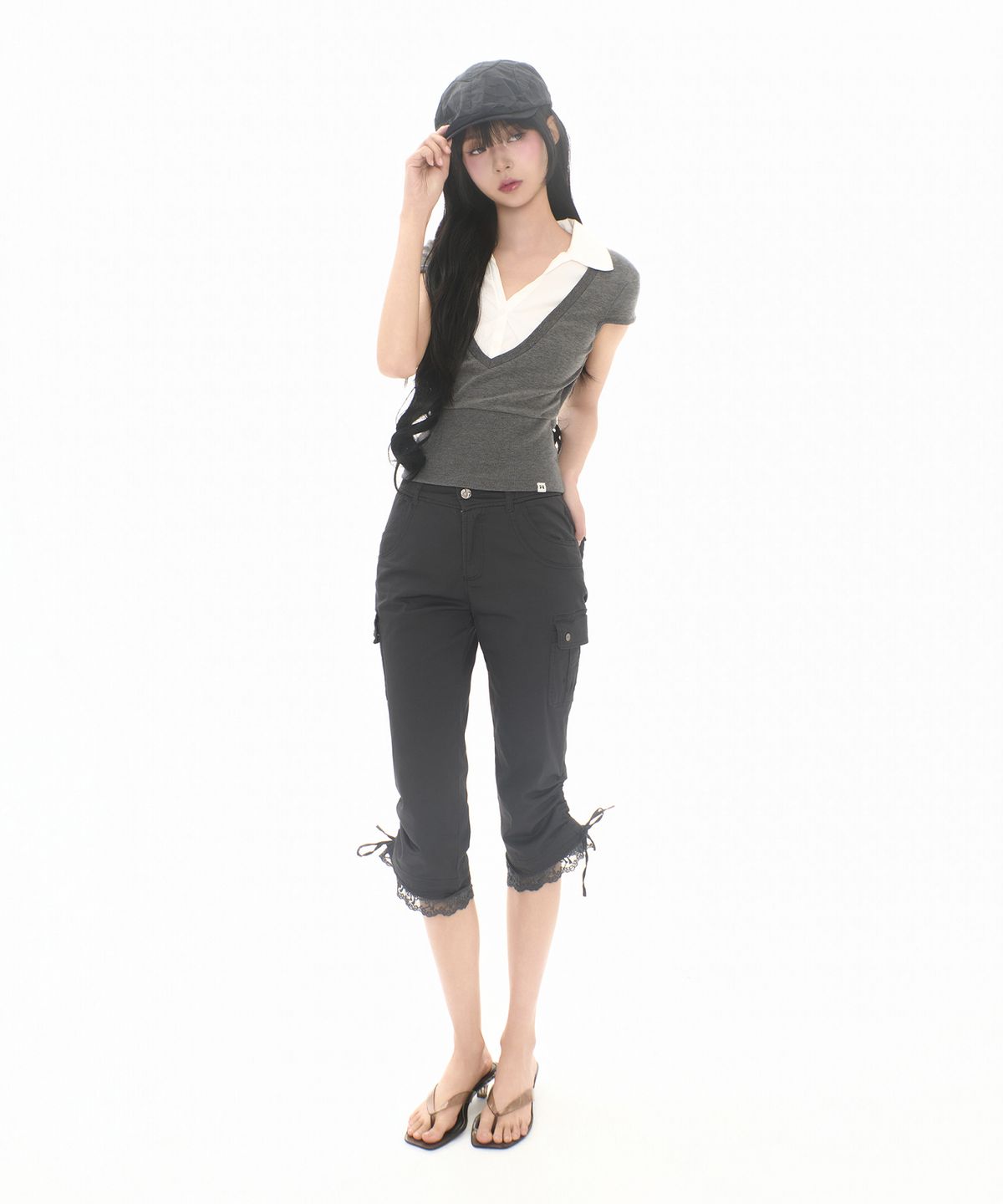 미레코(MIRECO) LACE CORSET CAPRI PT CHARCOAL