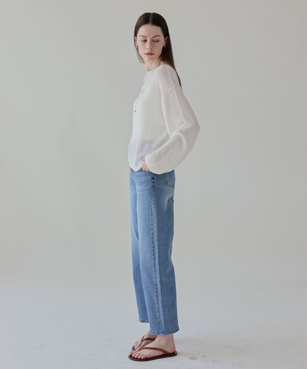 클래프(CLAFF) 커브드 라인 데님 팬츠_blue