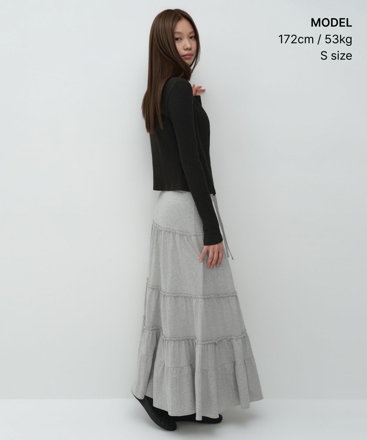 무신사 스탠다드 우먼(MUSINSA STANDARD WOMAN) 우먼즈 저지 티어드 롱 스커트 [미디엄 그레이]