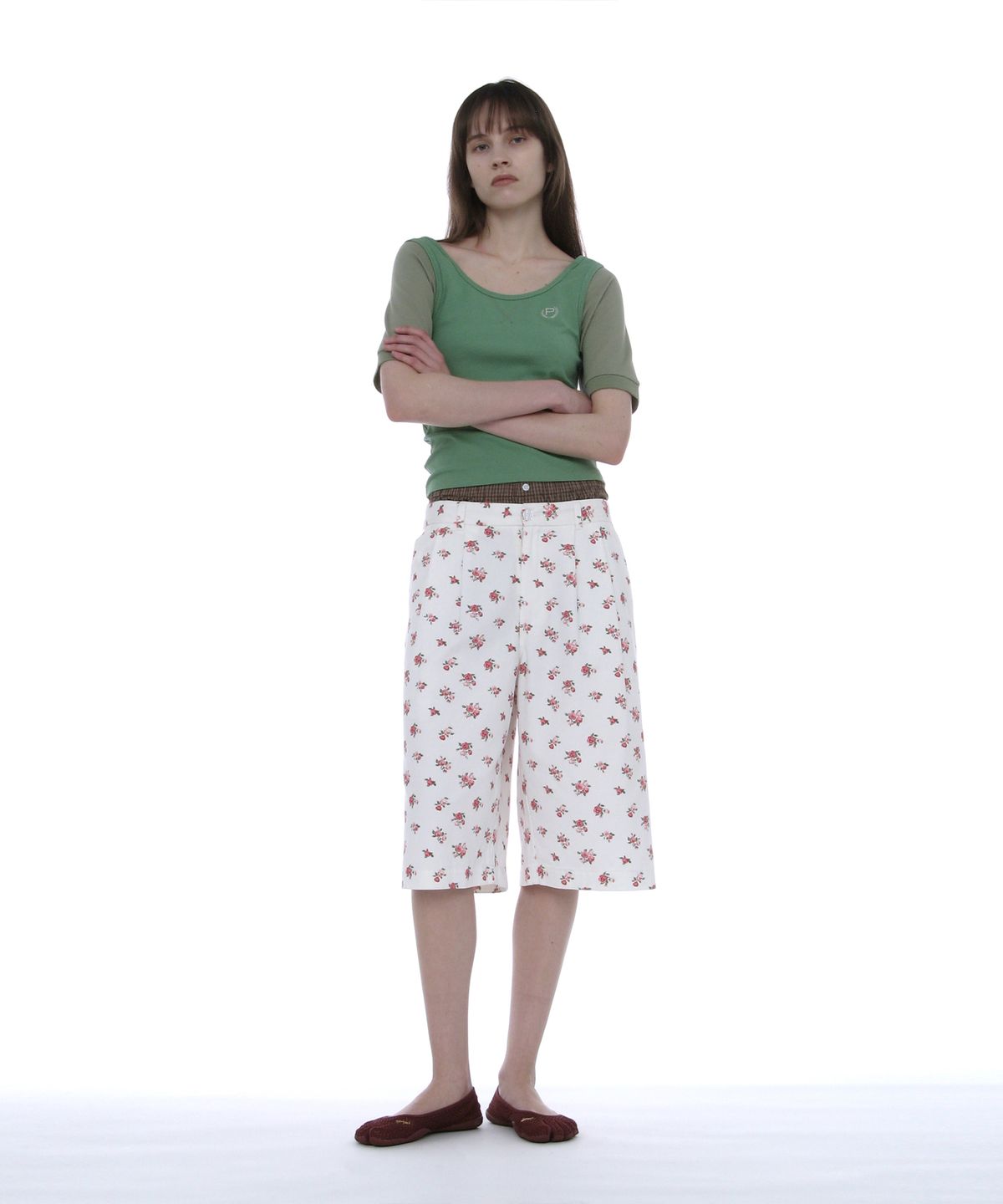 파르티멘토 우먼(PARTIMENTO WOMEN) 투인원 더블 레이어드 버뮤다 팬츠_화이트 플로럴