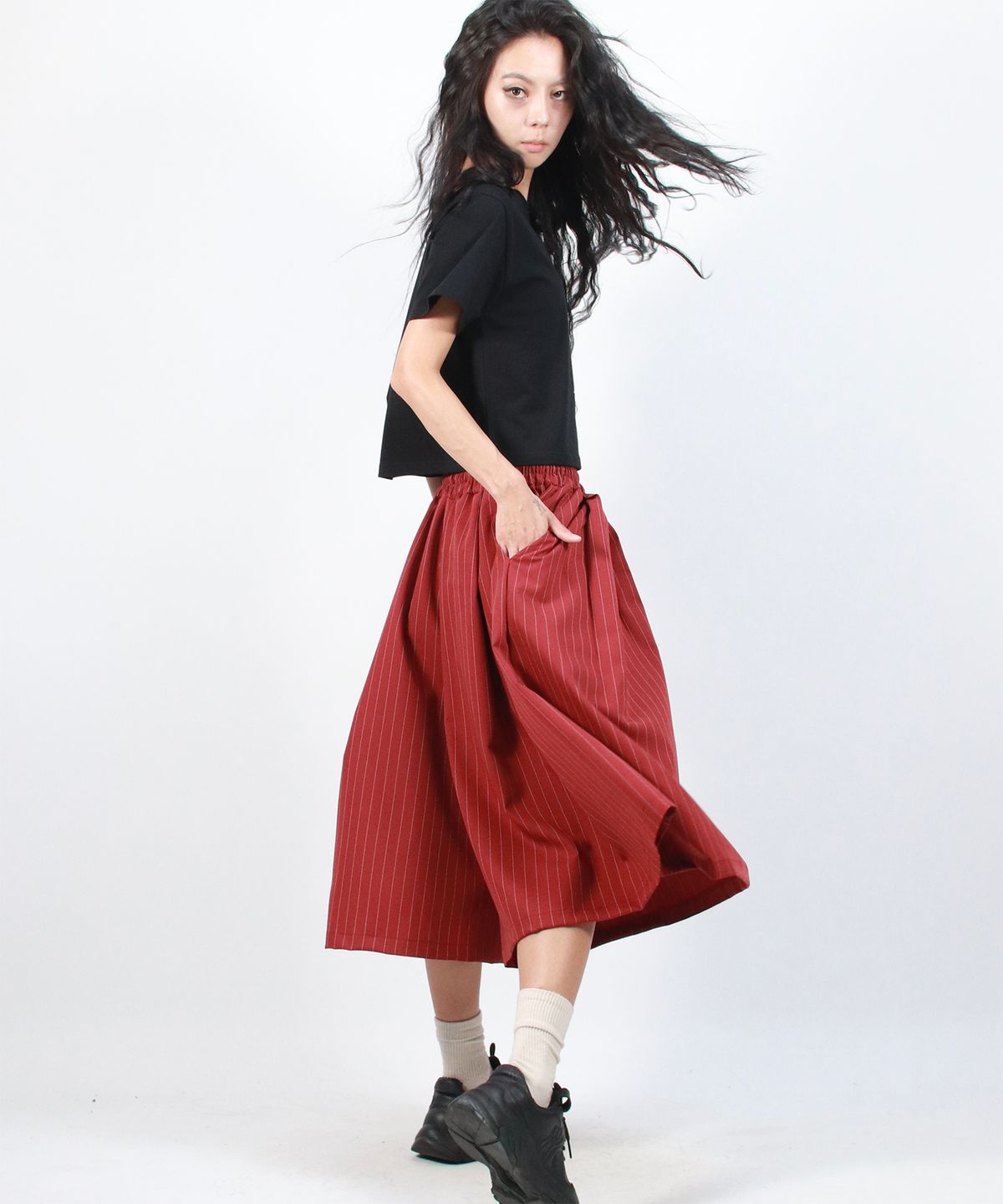 드마크(DEMARC) Real wide two tuck stripe bumuda pants - burgundy