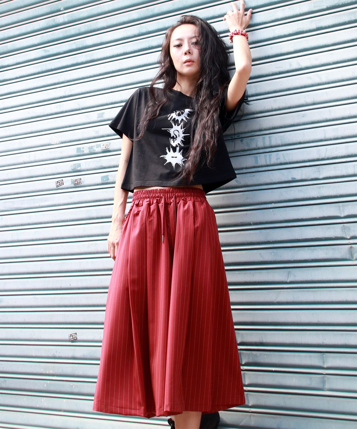 드마크(DEMARC) Real wide two tuck stripe bumuda pants - burgundy