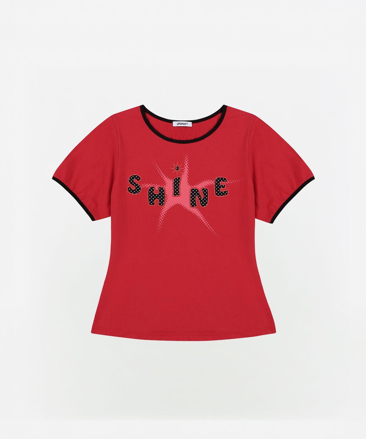 업드래프트(UPDRAFT) APPLIQUE RINGER SLIM T-SHIRTS [BERRY RED]