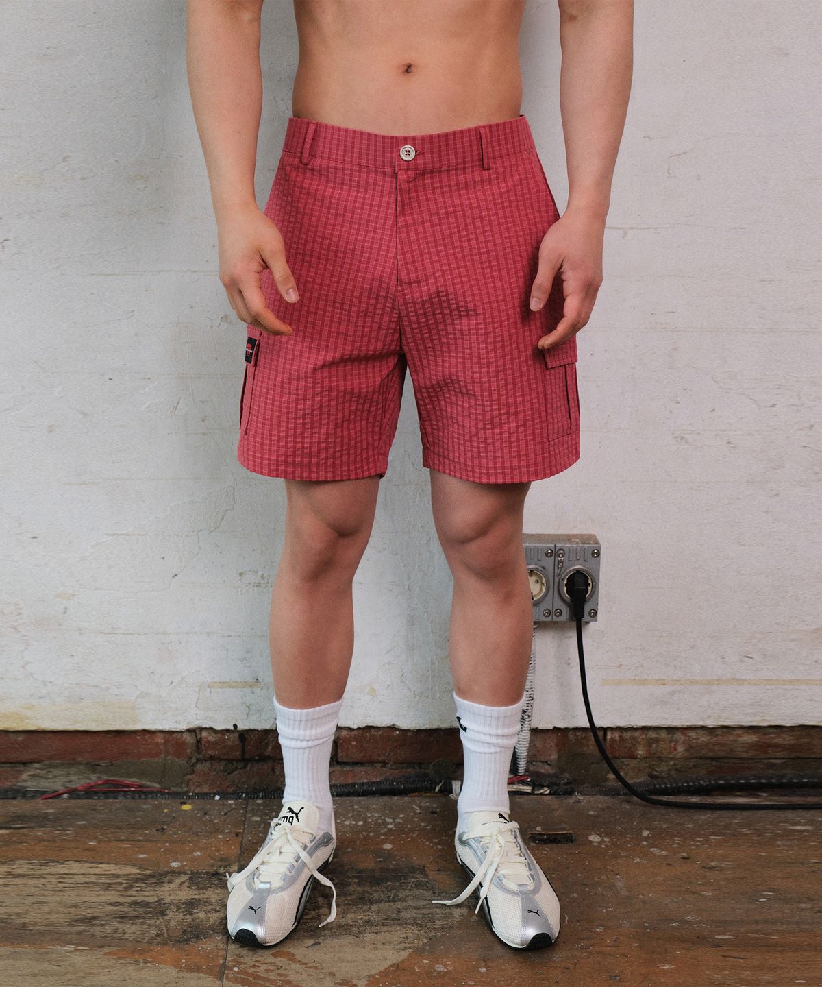 레코딩하우스(RECORDINGHOUSE) REC POP CHECK SHORTS [DUSTY PINK]